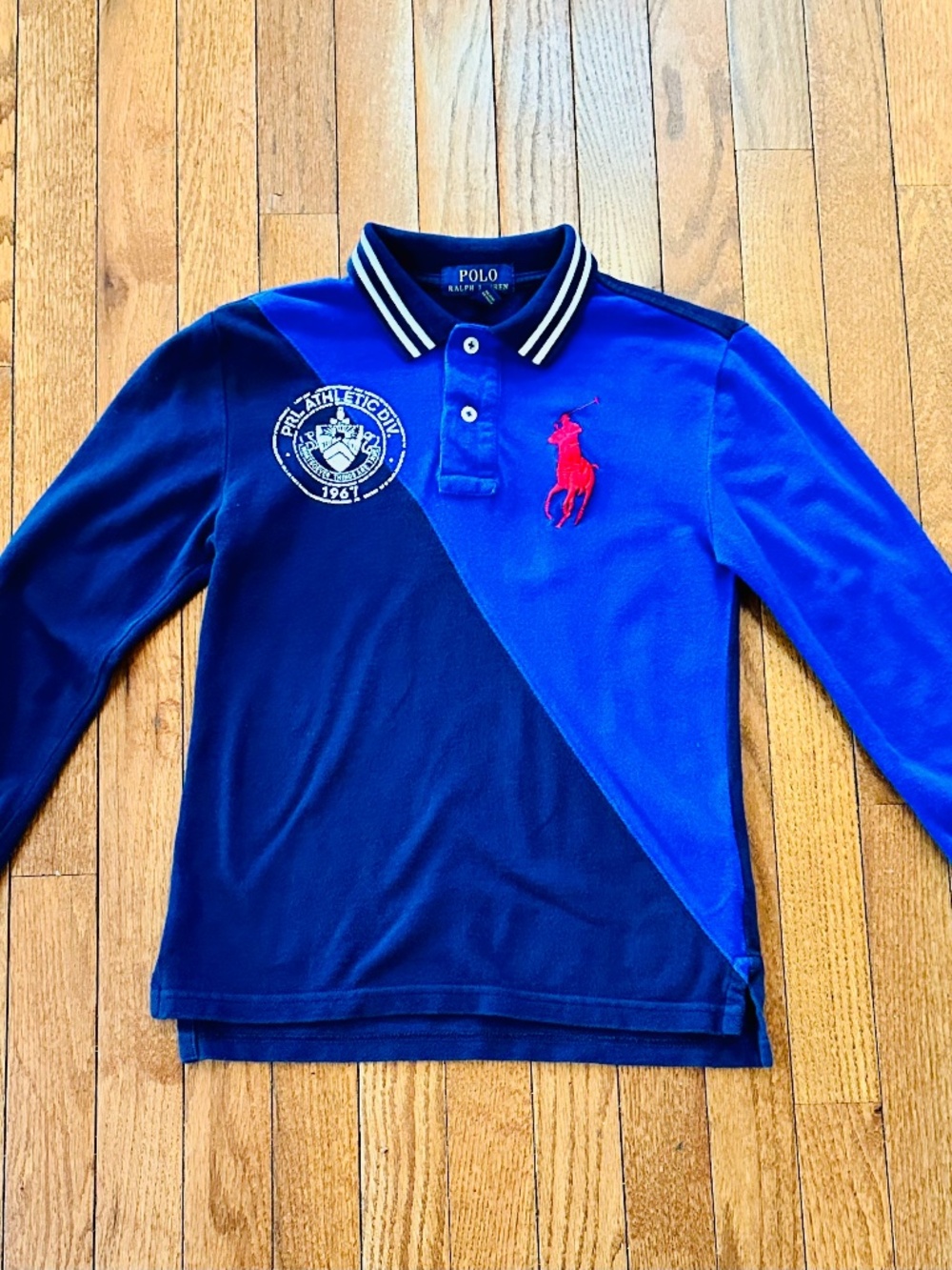 Polo Ralph Lauren Boys Long Sleeve Polo Shirt Big Pony Blue Colorblock Size 8